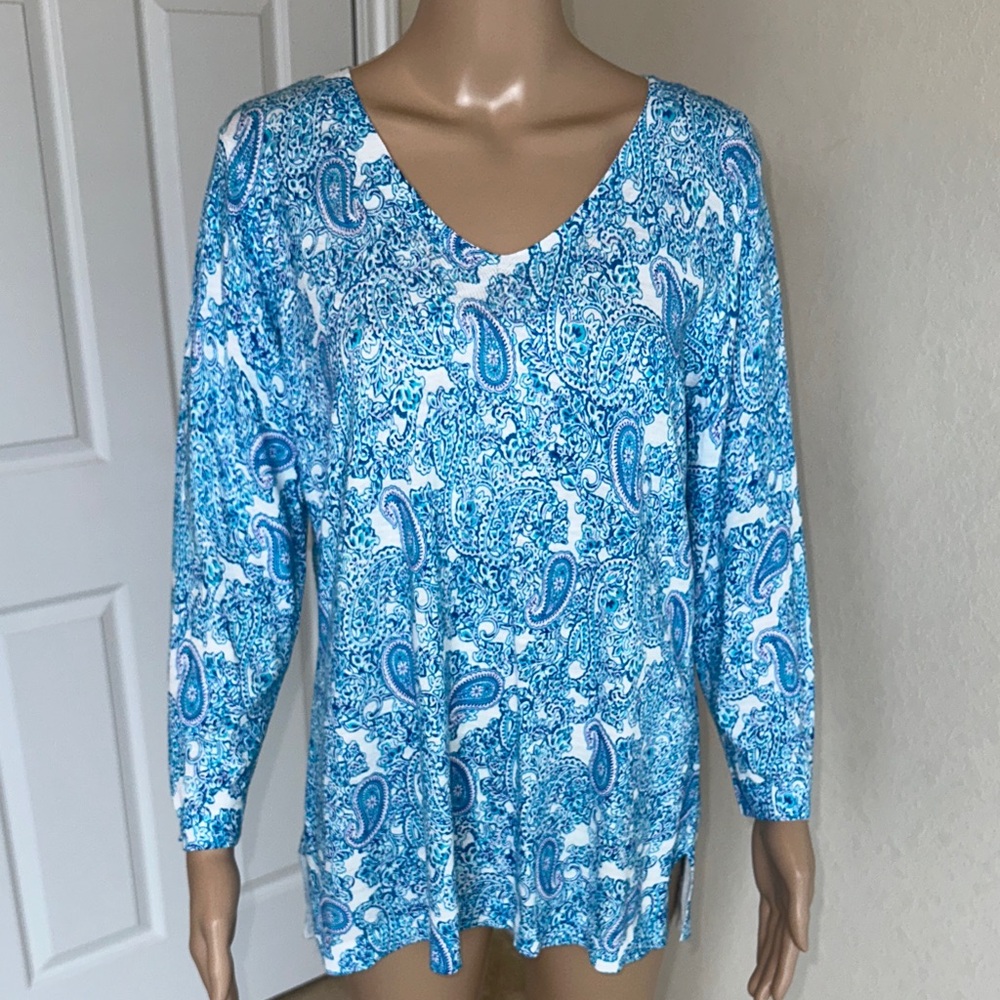 NWT Talbots Blue and White Paisley Blouse Size Large.